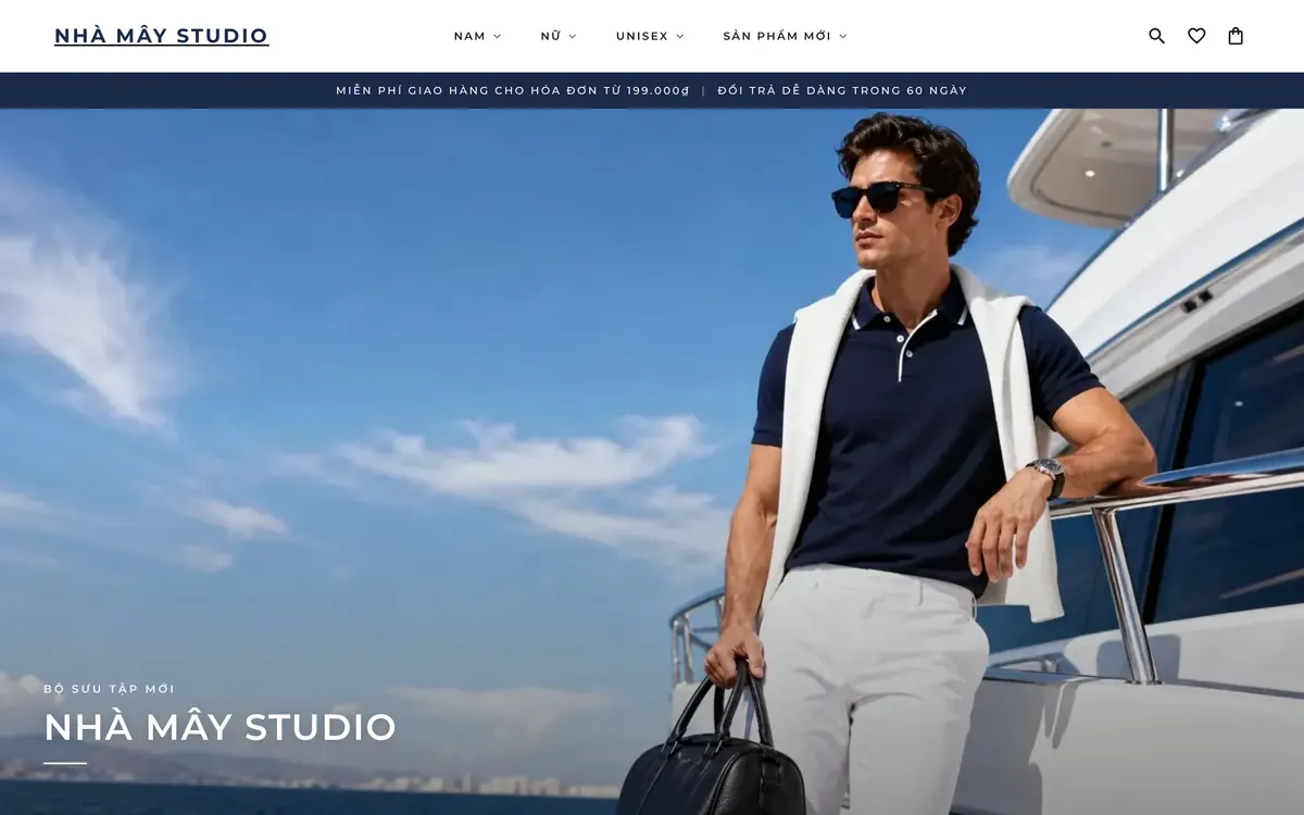 Website bán quần áo tạo bằng Pandarius – trang chủ shop Nhà Mây Studio